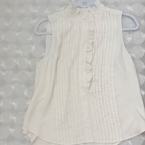 Ann Taylor Cream Ruffle Sleeveless Blouse
